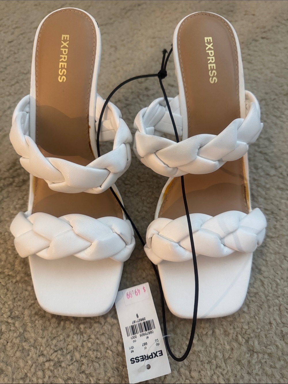 Express White Braided Two-Strap Slide Heels